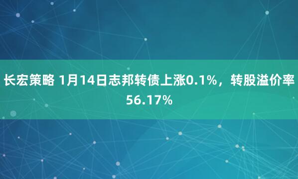 长宏策略 1月14日志邦转债上涨0.1%，转股溢价率56.17%